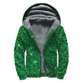 Green (NOT Real) Glitter Print Sherpa Lined Zip Up Hoodie