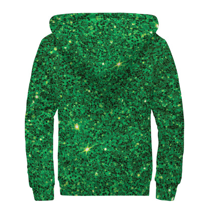 Green (NOT Real) Glitter Print Sherpa Lined Zip Up Hoodie