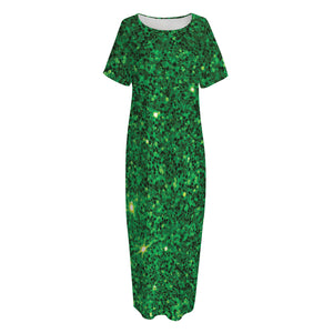 Green (NOT Real) Glitter Print Short Sleeve Long Nightdress