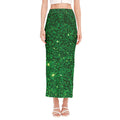 Green (NOT Real) Glitter Print Side Slit Maxi Skirt