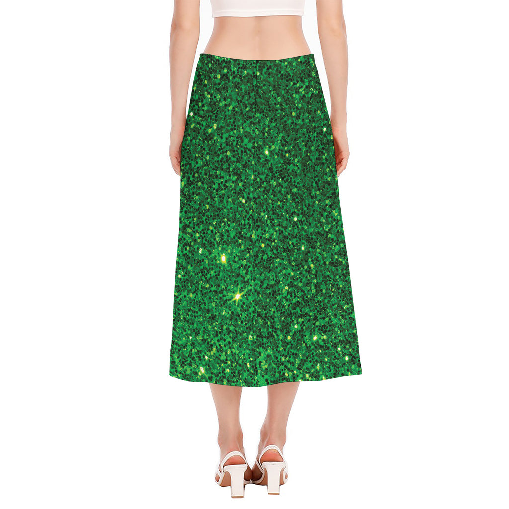 Green (NOT Real) Glitter Print Side Slit Midi Skirt