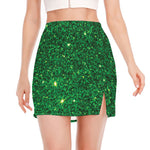 Green (NOT Real) Glitter Print Side Slit Mini Skirt