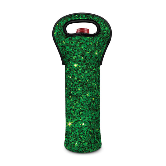 Green (NOT Real) Glitter Print Single Neoprene Wine Tote
