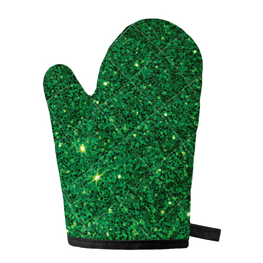 Green (NOT Real) Glitter Print Single Oven Mitt