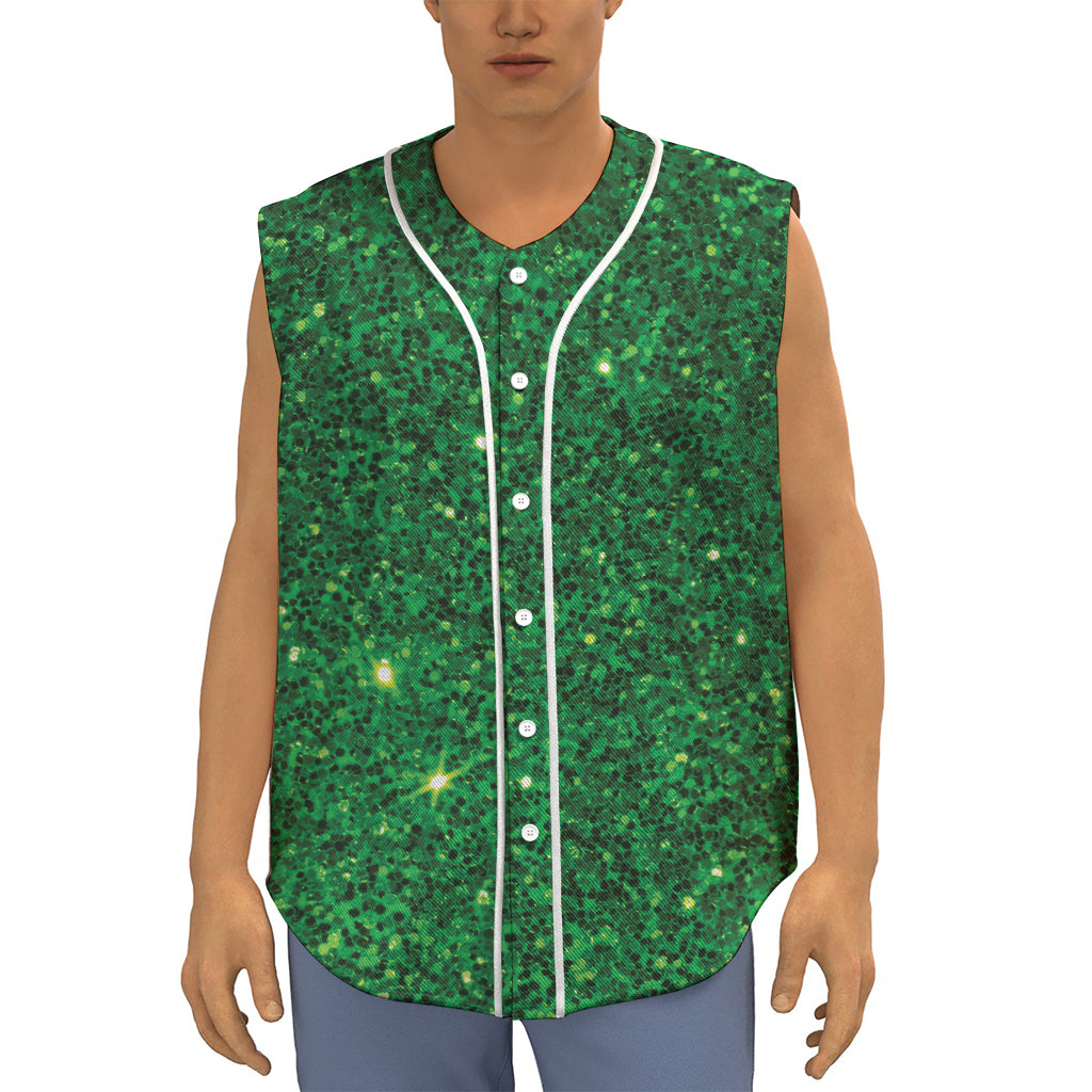 Green (NOT Real) Glitter Print Sleeveless Baseball Jersey