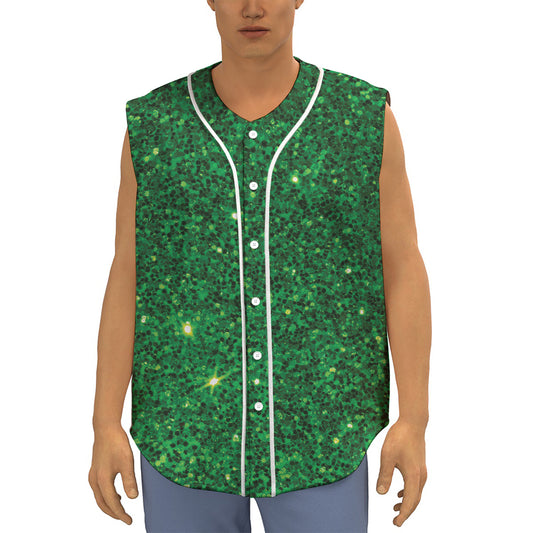 Green (NOT Real) Glitter Print Sleeveless Baseball Jersey