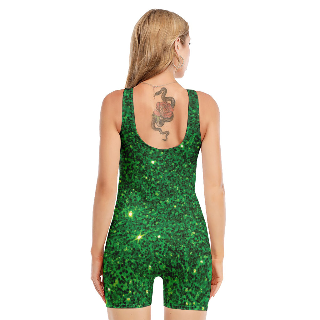 Green (NOT Real) Glitter Print Sleeveless One Piece Swimsuit