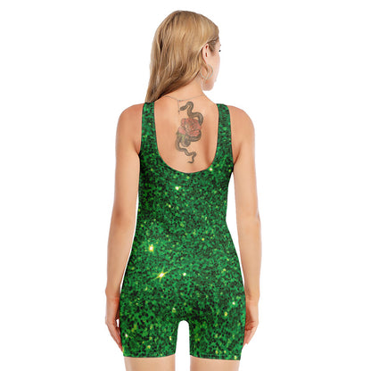 Green (NOT Real) Glitter Print Sleeveless One Piece Swimsuit