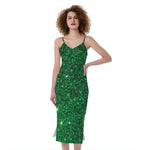 Green (NOT Real) Glitter Print Slim Fit Midi Cami Dress