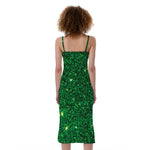 Green (NOT Real) Glitter Print Slim Fit Midi Cami Dress