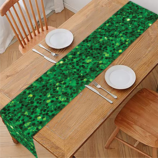 Green (NOT Real) Glitter Print Table Runner