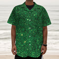 Green (NOT Real) Glitter Print Textured Short Sleeve Shirt