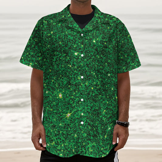 Green (NOT Real) Glitter Print Textured Short Sleeve Shirt