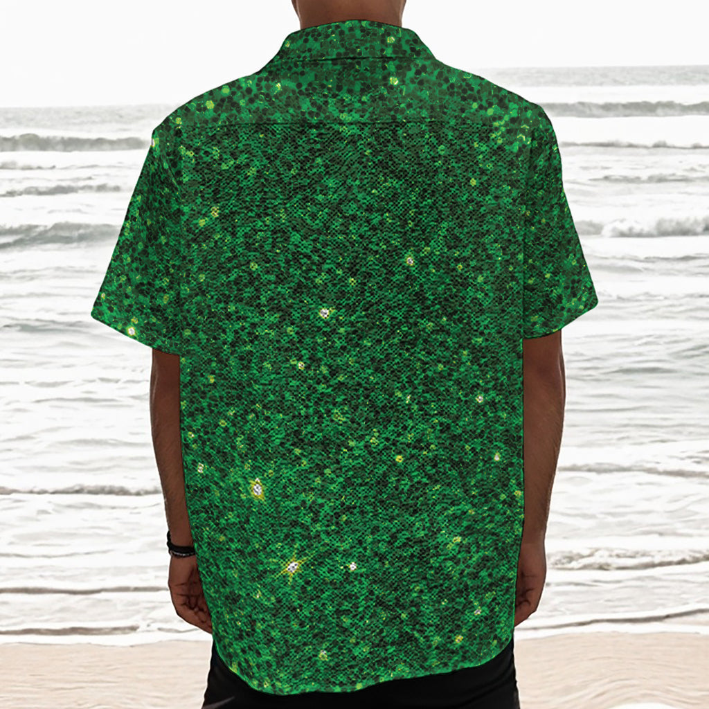 Green (NOT Real) Glitter Print Textured Short Sleeve Shirt