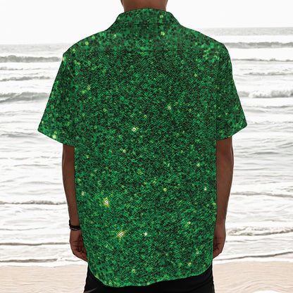 Green (NOT Real) Glitter Print Textured Short Sleeve Shirt