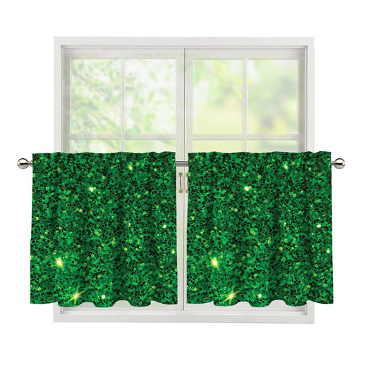 Green (NOT Real) Glitter Print Tier Curtains