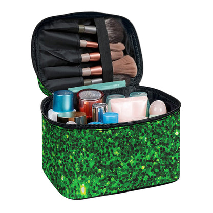 Green (NOT Real) Glitter Print Travel Makeup Bag