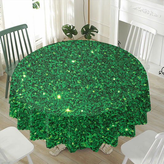 Green (NOT Real) Glitter Print Waterproof Round Tablecloth