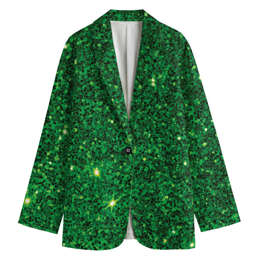 Green (NOT Real) Glitter Print Women's Cotton Blazer