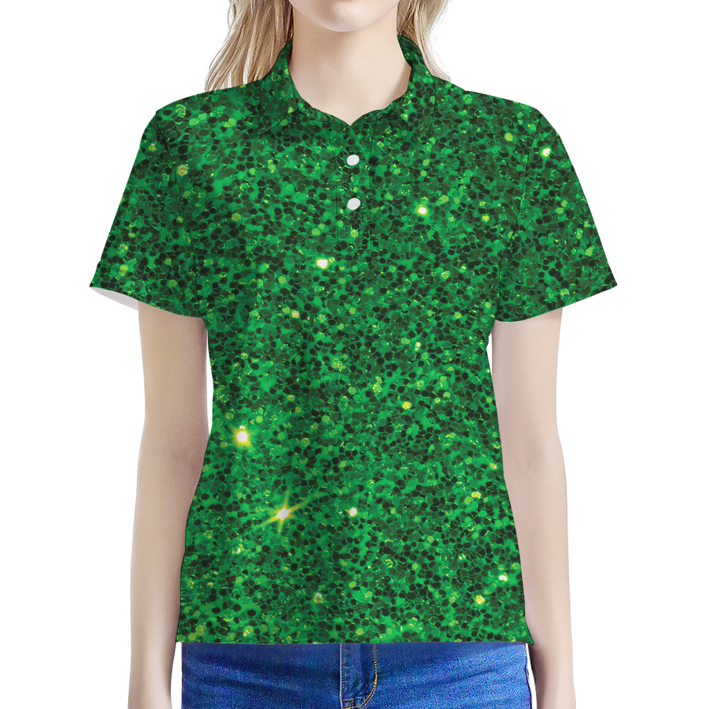 Green (NOT Real) Glitter Print Women's Polo Shirt