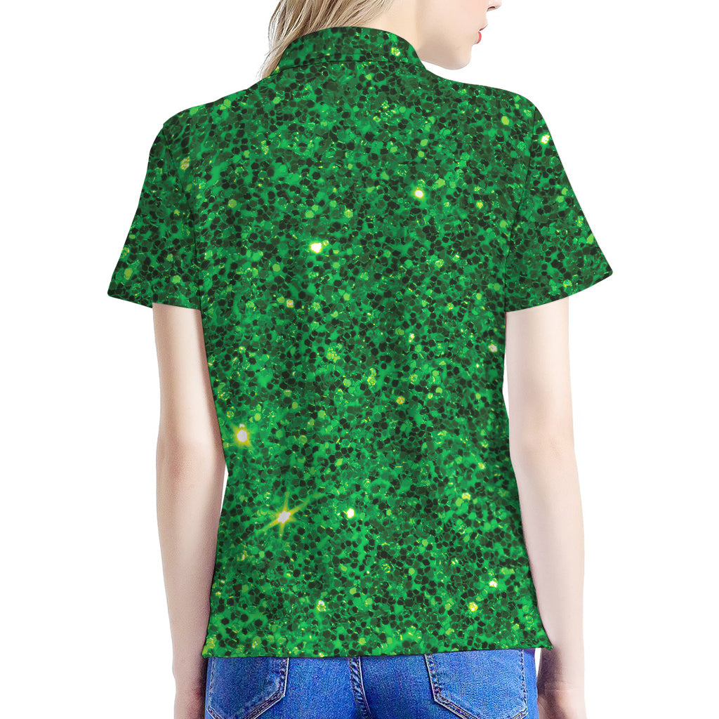 Green (NOT Real) Glitter Print Women's Polo Shirt