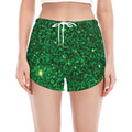 Green (NOT Real) Glitter Print Women's Split Running Shorts