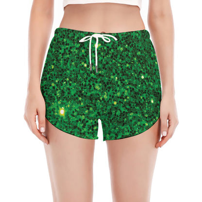 Green (NOT Real) Glitter Print Women's Split Running Shorts