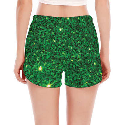 Green (NOT Real) Glitter Print Women's Split Running Shorts