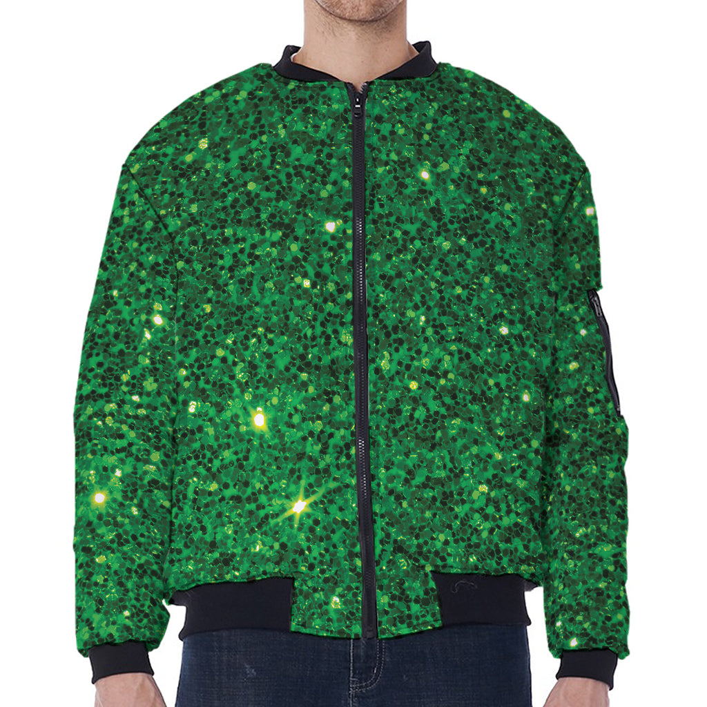 Green (NOT Real) Glitter Print Zip Sleeve Bomber Jacket