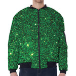 Green (NOT Real) Glitter Print Zip Sleeve Bomber Jacket