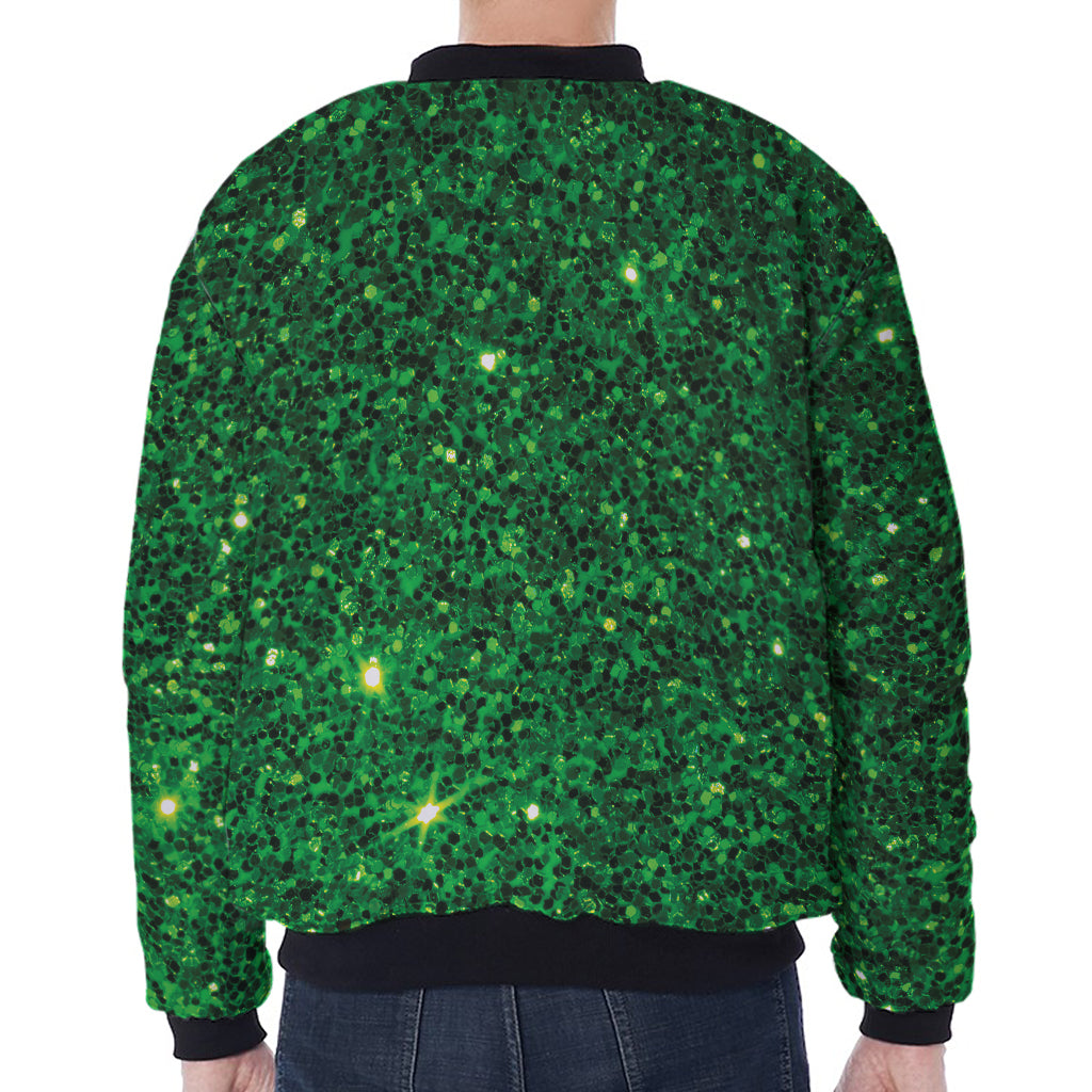 Green (NOT Real) Glitter Print Zip Sleeve Bomber Jacket