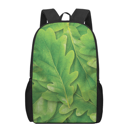 Green Oak Leaf Print 17 Inch Backpack