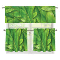 Green Oak Leaf Print 3 Piece Kitchen Curtains