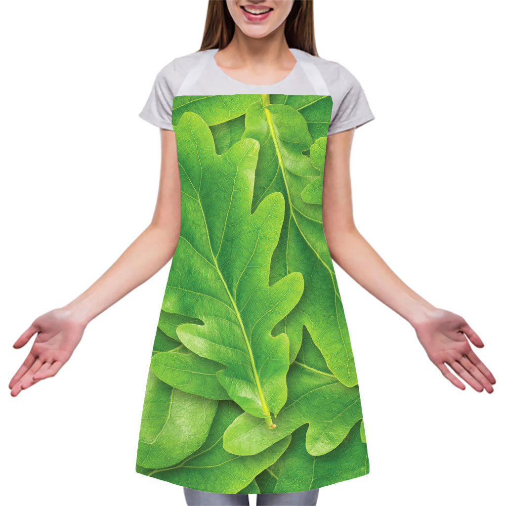Green Oak Leaf Print Adjustable Apron
