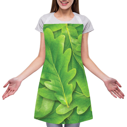 Green Oak Leaf Print Adjustable Apron