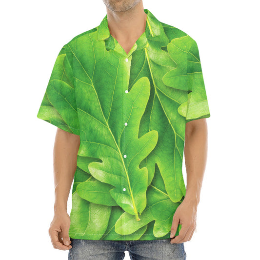 Green Oak Leaf Print Aloha Shirt