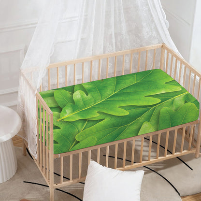Green Oak Leaf Print Baby Crib Sheet