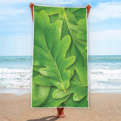 Green Oak Leaf Print Beach Towel