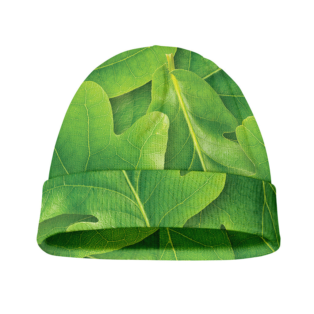 Green Oak Leaf Print Beanie
