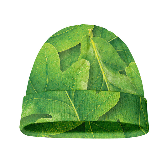Green Oak Leaf Print Beanie