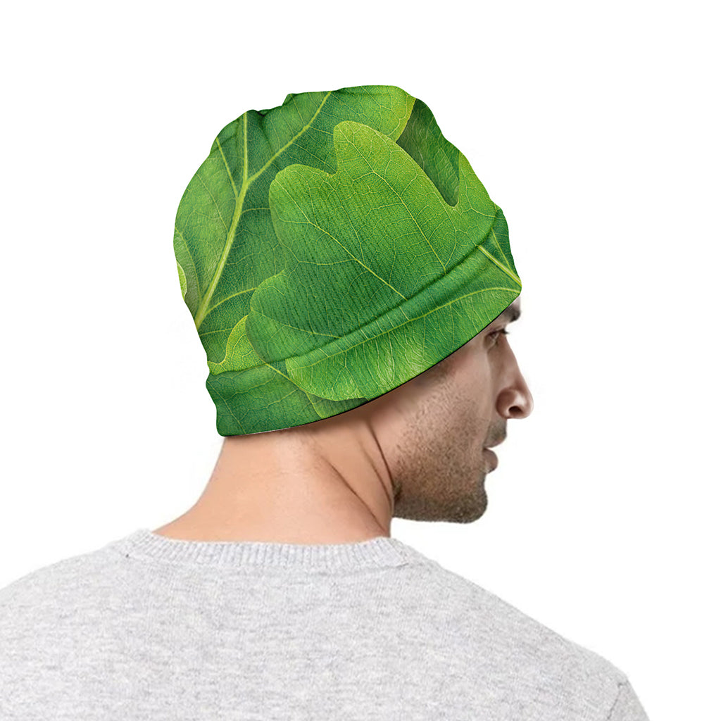 Green Oak Leaf Print Beanie