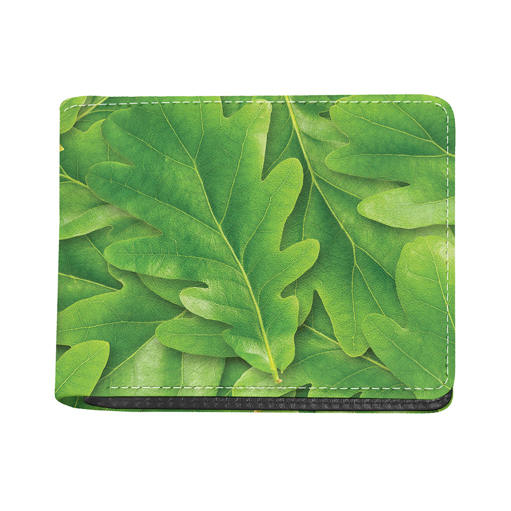 Green Oak Leaf Print Bifold Wallet