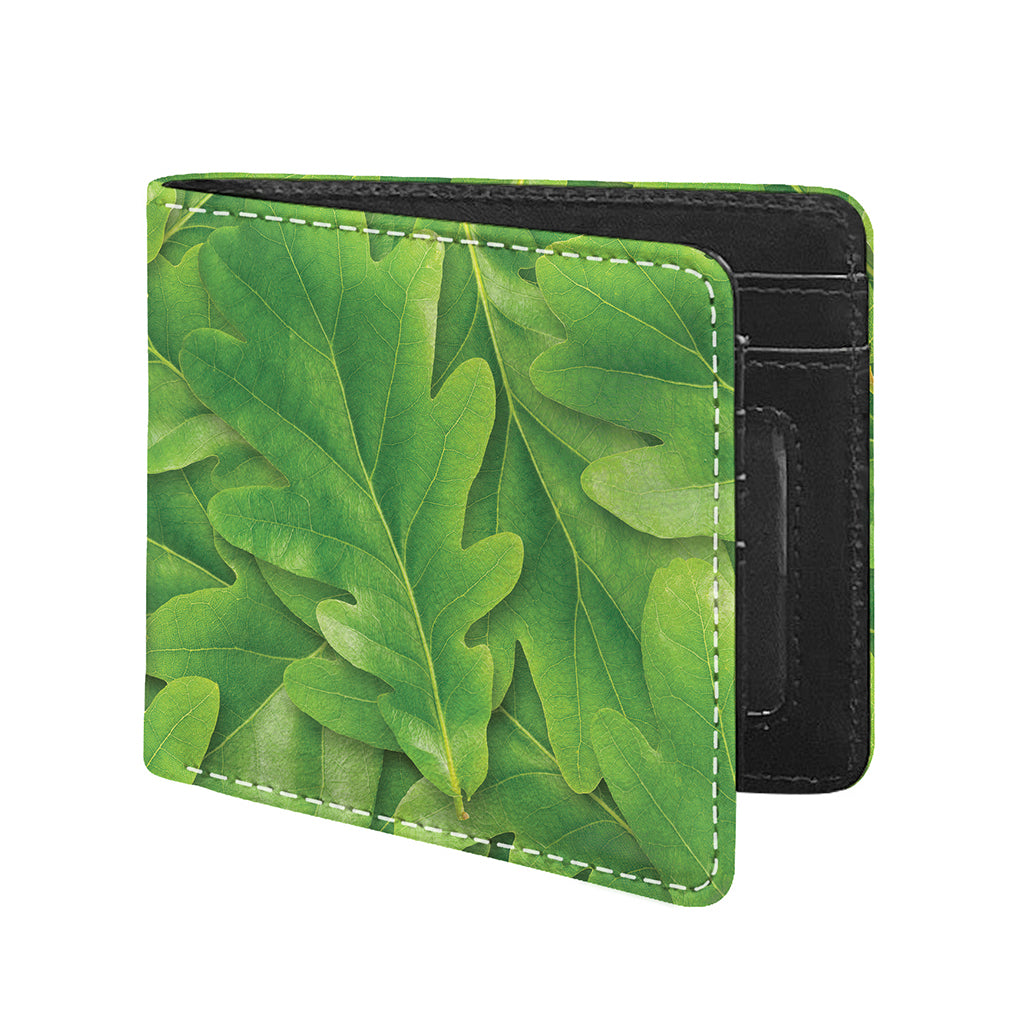 Green Oak Leaf Print Bifold Wallet