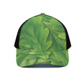 Green Oak Leaf Print Black Mesh Trucker Hat