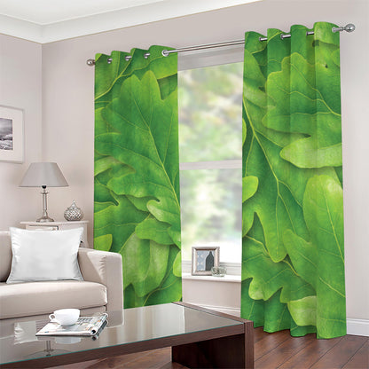 Green Oak Leaf Print Blackout Grommet Curtains