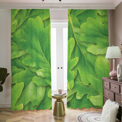 Green Oak Leaf Print Blackout Pencil Pleat Curtains