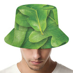 Green Oak Leaf Print Bucket Hat