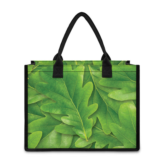 Green Oak Leaf Print Canvas Tote Bag