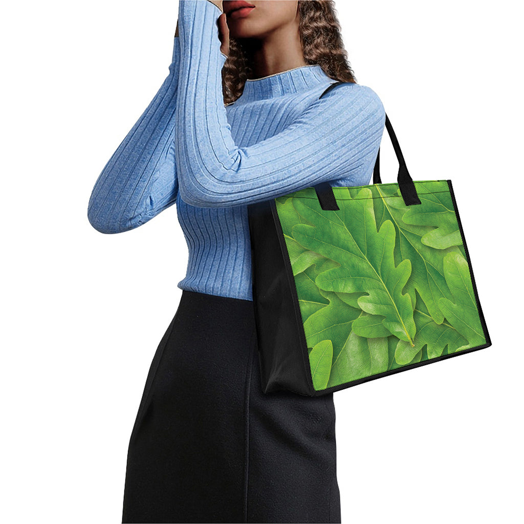 Green Oak Leaf Print Canvas Tote Bag