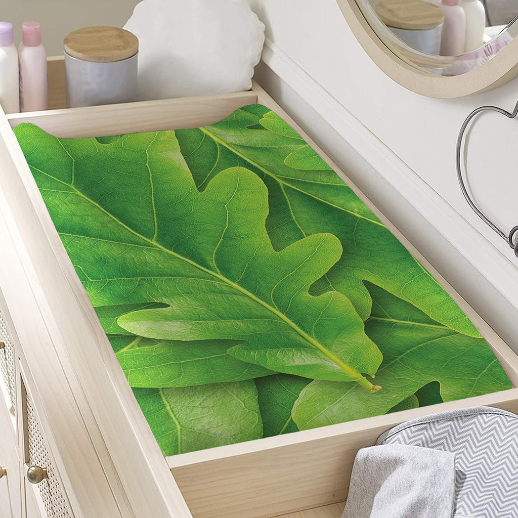 Green Oak Leaf Print Changing Pad Cover